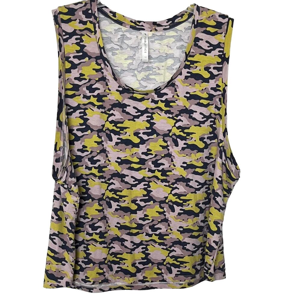FABLETICS ROUND NECK SLEEVELESS TOP, WOMENS, 1X, PINK PURPLE YELLOW ANIMAL